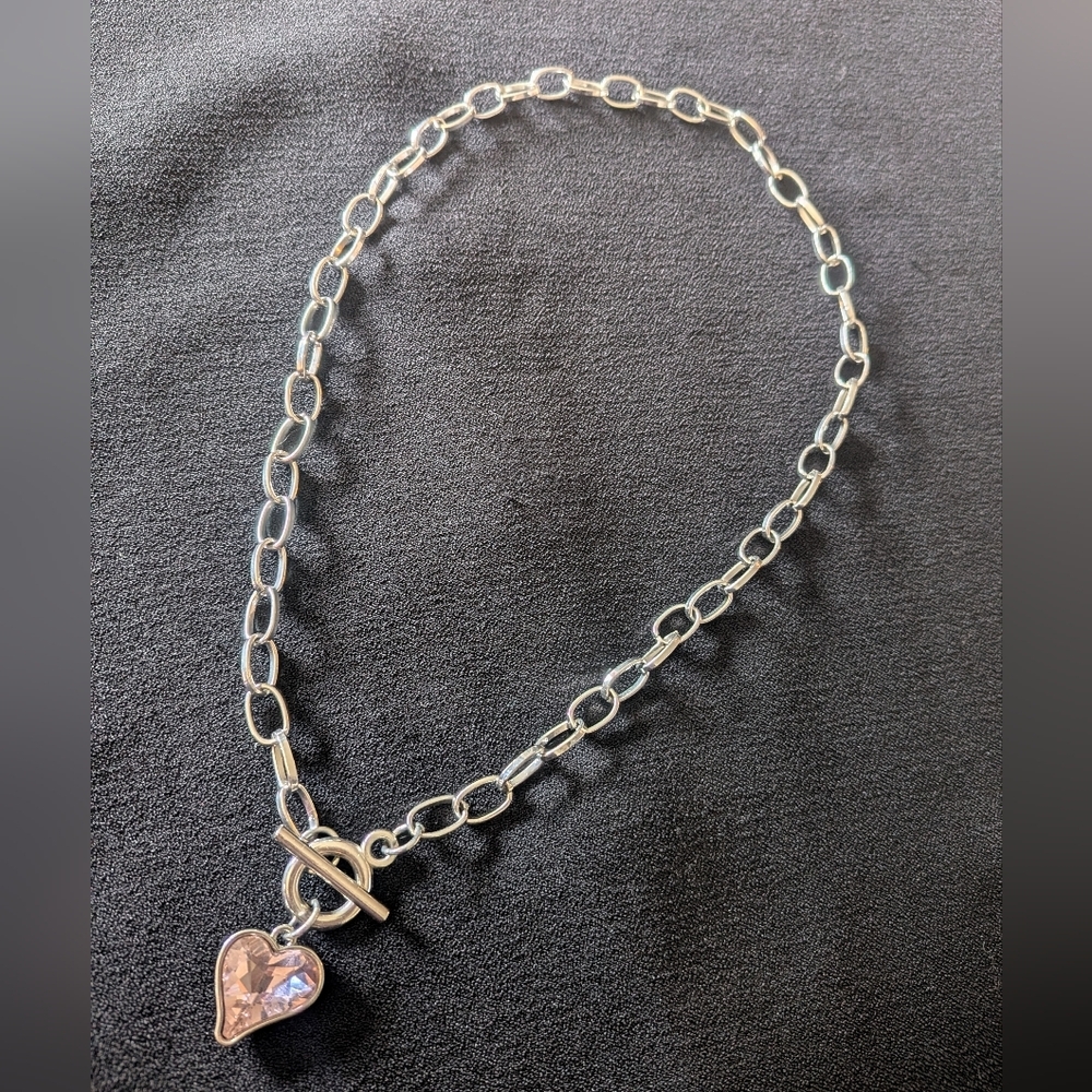 Pink Heart Charm With Chunky Linked Chain - Picture 4 of 5